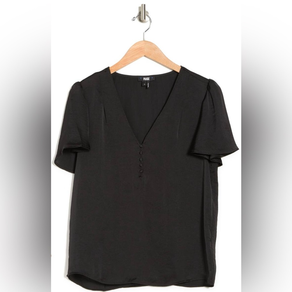 PAIGE Sevina Flutter Sleeve Satin Blouse